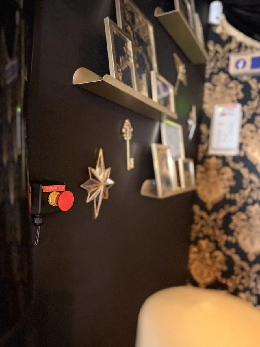 Commande de coupure d'urgence intégrée au décor de la salle